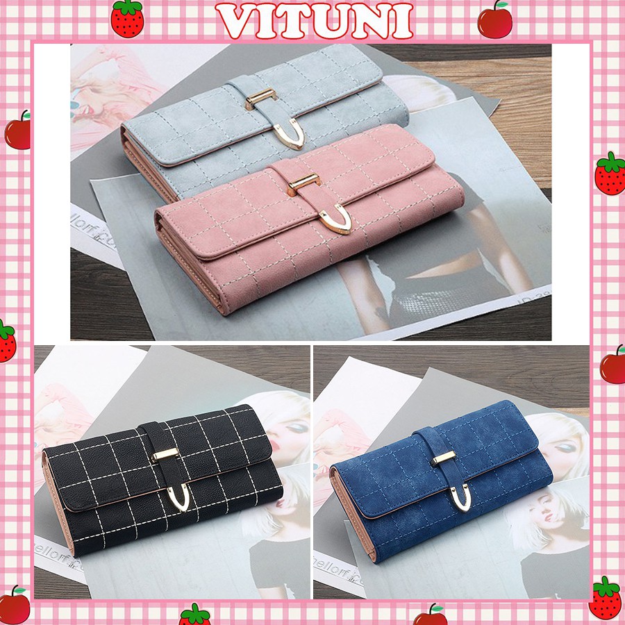 Ví dài Vituni ví cầm tay nữ mini dáng dài họa tiết hình vuông VN21