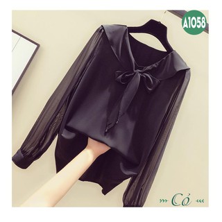 Áo sơ mi công sở cổ tim thắt nơ - A1058