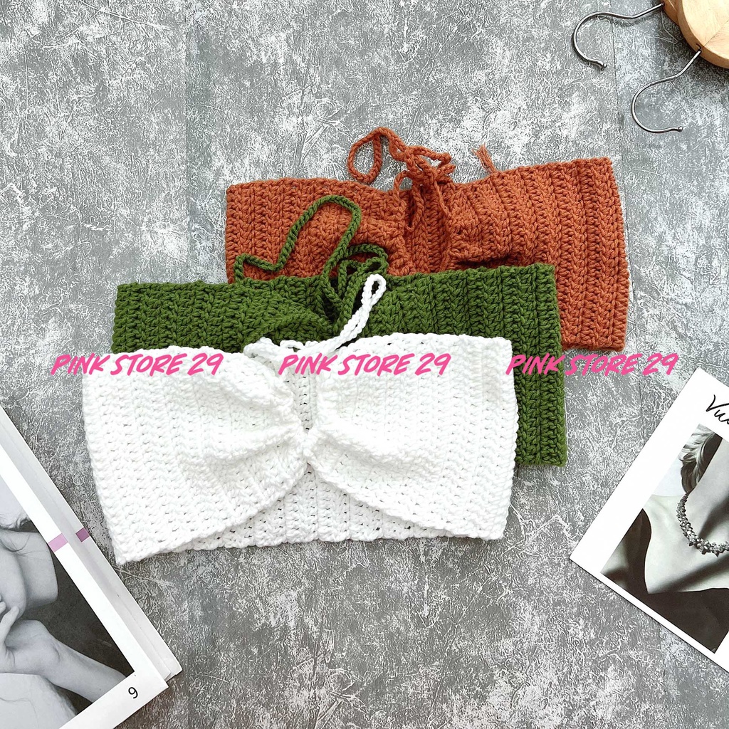 Áo Croptop Len Ôm Body PINKSTORE29, Dáng Ống Cổ Dây Cột A5424