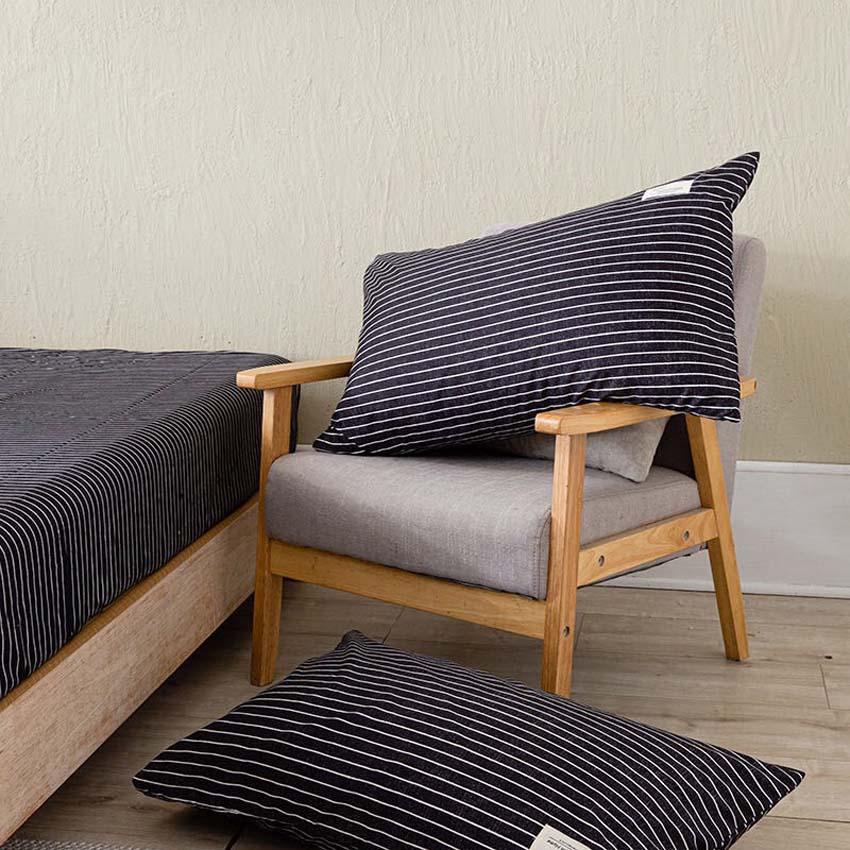 Bộ ga gối cotton tici kẻ lidaco kẻ ngang nền đen