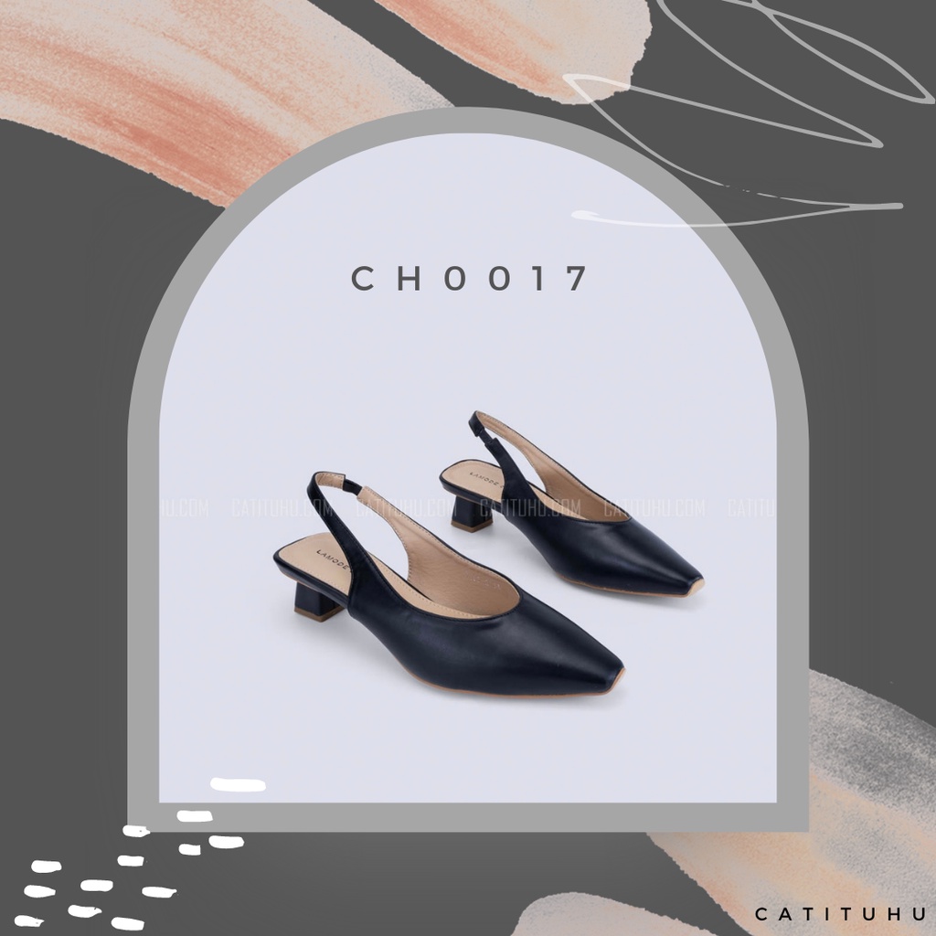 CH0017 - Giày Hở Gót Trụ Mũi Vuông - Màu Đen