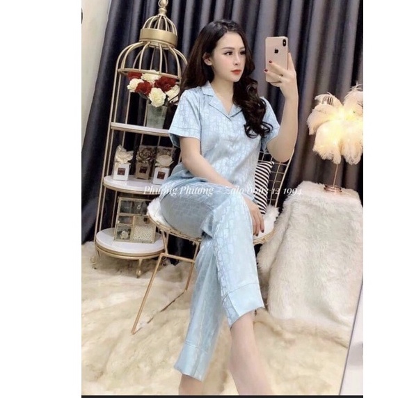 Bộ đồ mặc nhà - Bộ Pyjama mặc nhà - Bộ lụa gấm tay cộc quần dài