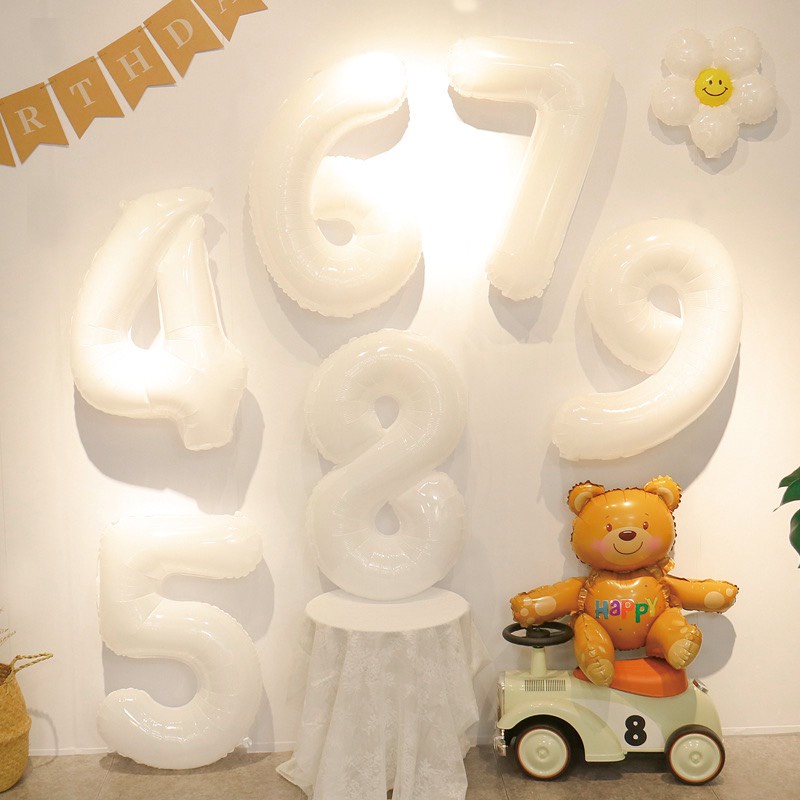 Bóng bay chữ số 0-9 màu trắng 32inch trang trí sinh nhật style hàn quốc 2022 NH01