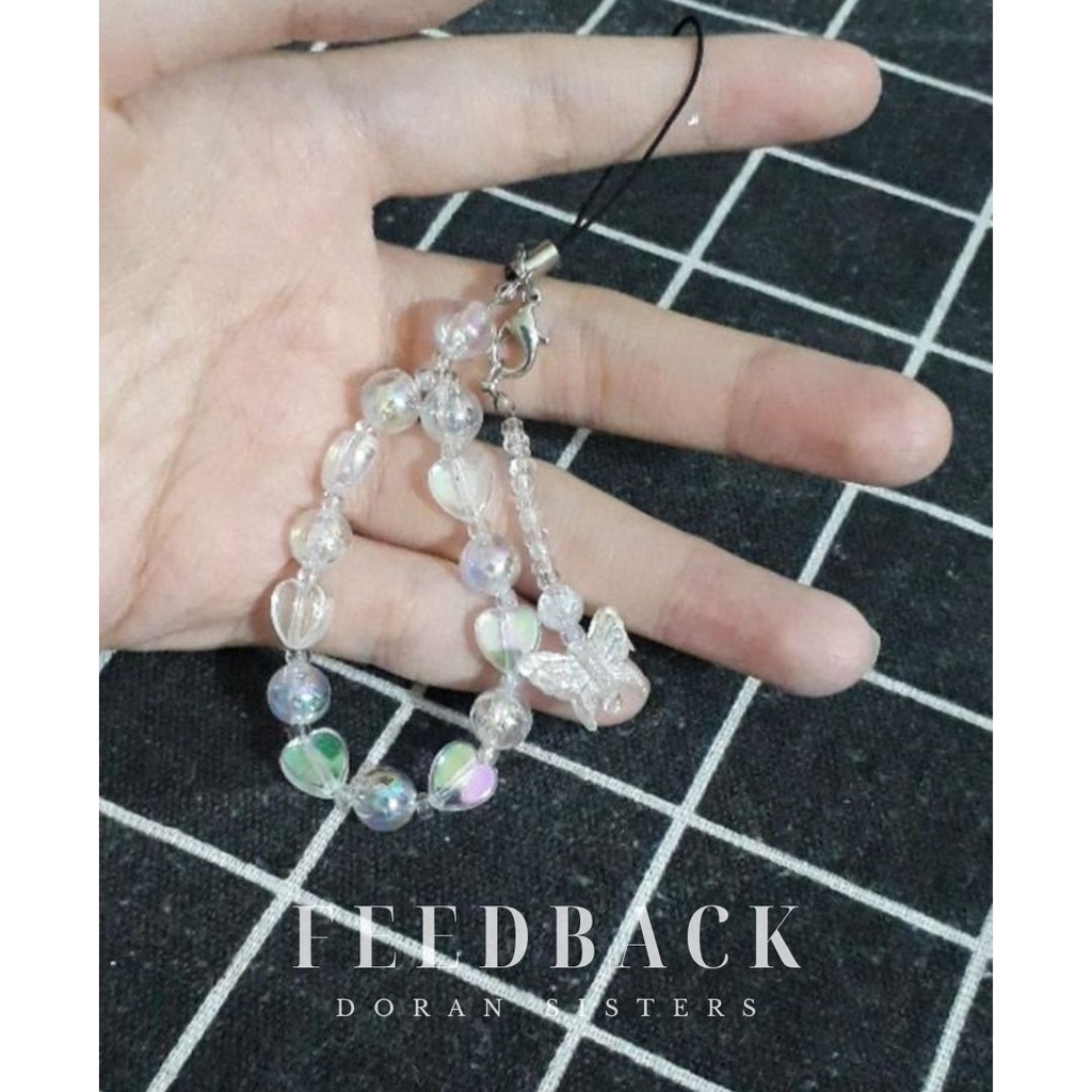 Móc khóa, dây đeo điện thoại, dây đeo túi xách, balo hạt hologram charm mặt bướm phong cách Hàn Quốc siêu dễ thương 💛💛💛