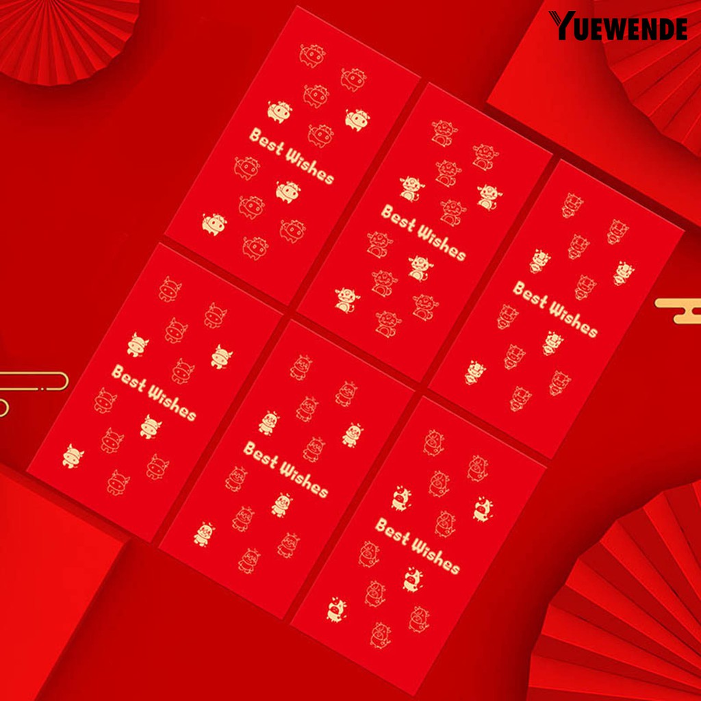 Set 6 Bao Lì Xì Màu Đỏ May Mắn Họa Tiết Hoạt Hình 2021