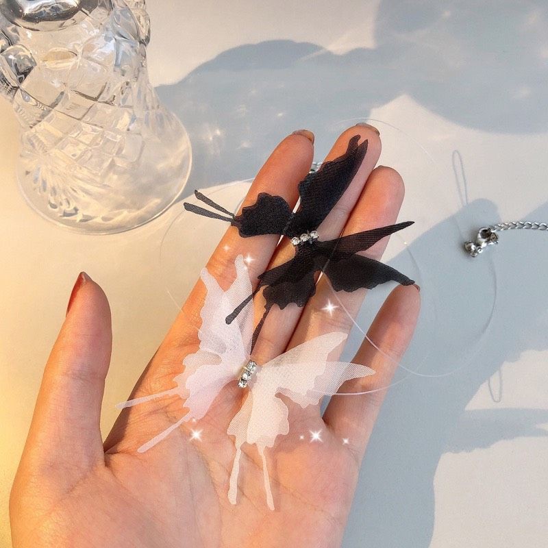 choker bướm voan mỏng kép 2 cánh phối đá dây trong suốt mã CC-6