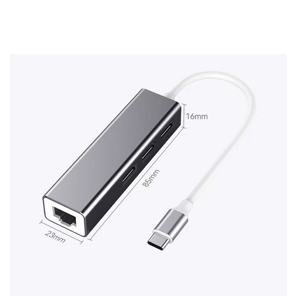 Hub USB Type C kết nối mạng Lan RJ45, Hub chia ra 3 cổng USB 3.0  mở rộng kết nối chuyển đổi cho laptop, PC tốc độ cao