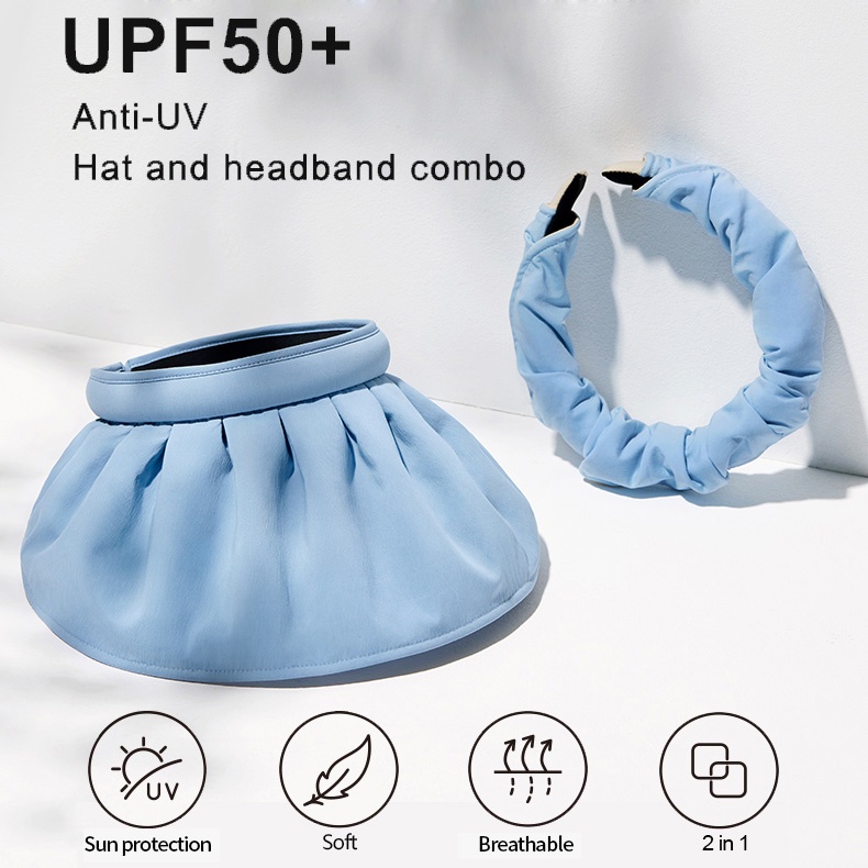 Mũ Vành Rộng Hở Đầu 2 Trong 1 Chống Nắng/ Tia UV Thời Trang Cho Nữ