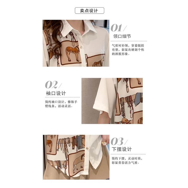 Short sleeve women's printed shirt 2022 new summer top women's Design Hong Kong style shirt women's Retro Hong Kong Style