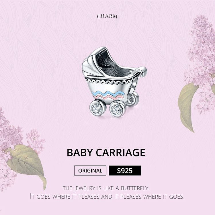 Phụ Kiện Làm Trang Sức Bamoer SCC1539 Bằng Bạc 925 Hình Xe Đẩy Em Bé Độc Đáo