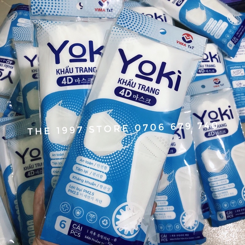 KHẨU TRANG KHÁNG KHUẨN 4D YOKI  CAO CẤP  Túi 6cái