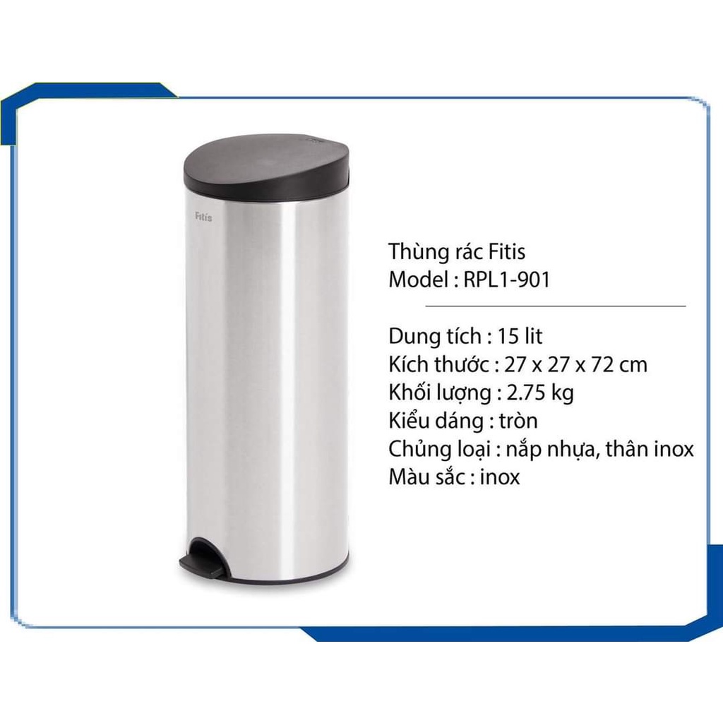 THÙNG RÁC INOX FITIS CAO CẤP–LỚN 22 LÍT