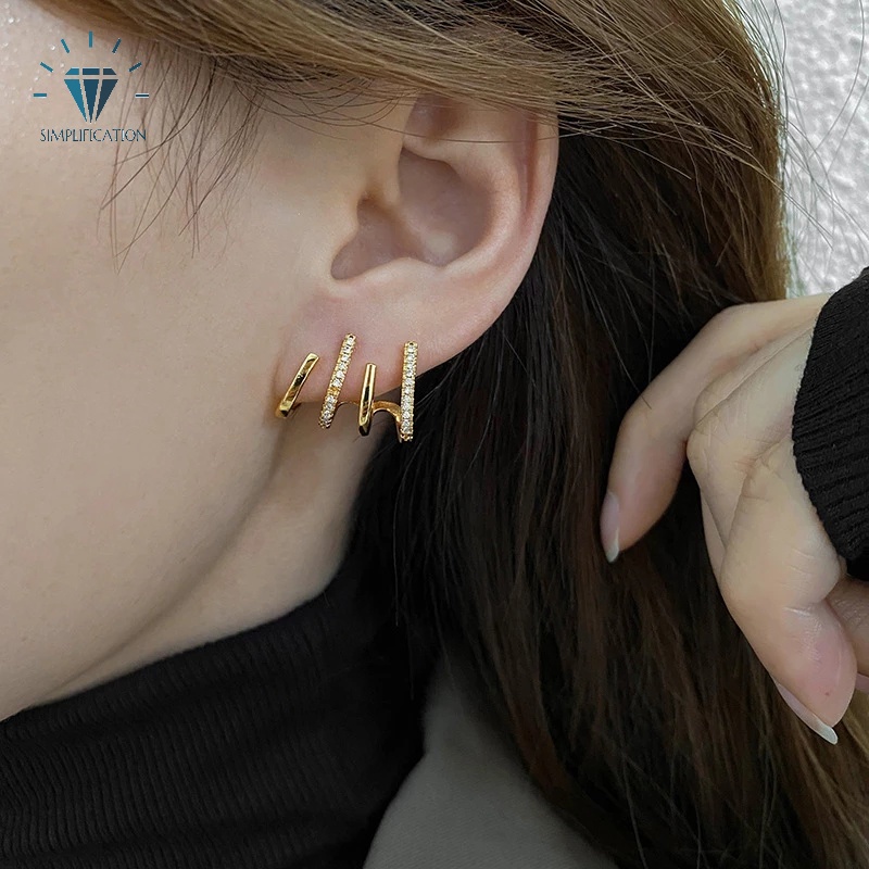 Bông Tai Bốn Lớp Đính Đá Zircon Màu Vàng/Bạc Sang Trọng Quyến Rũ