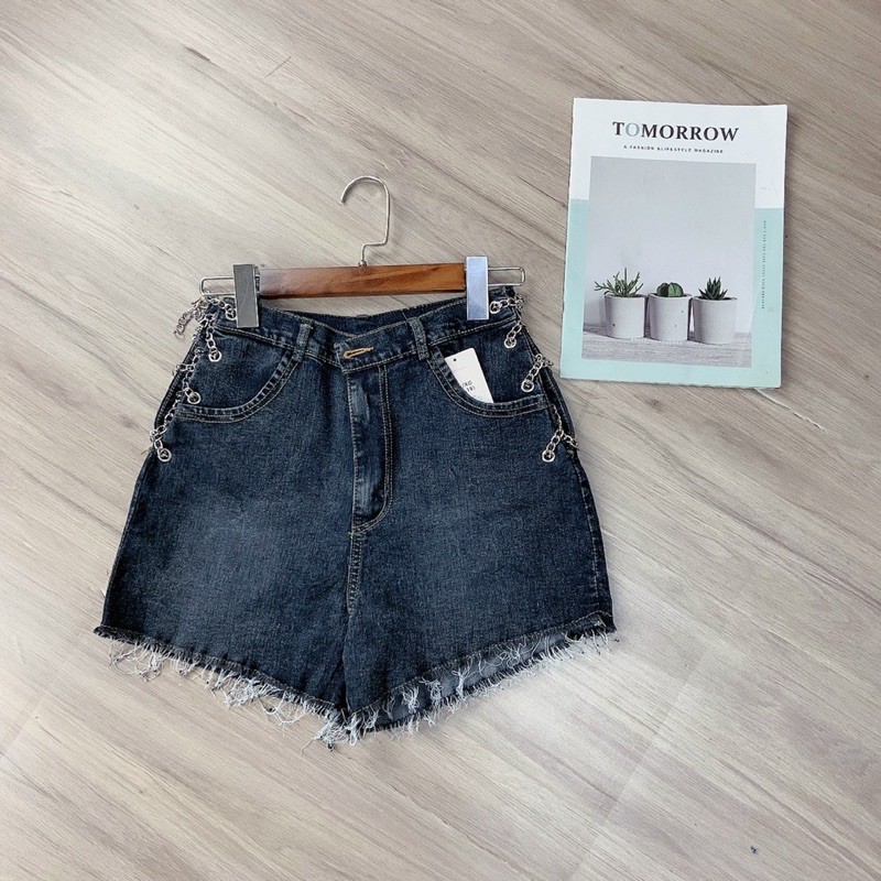 Quần shorts jeans phối dây