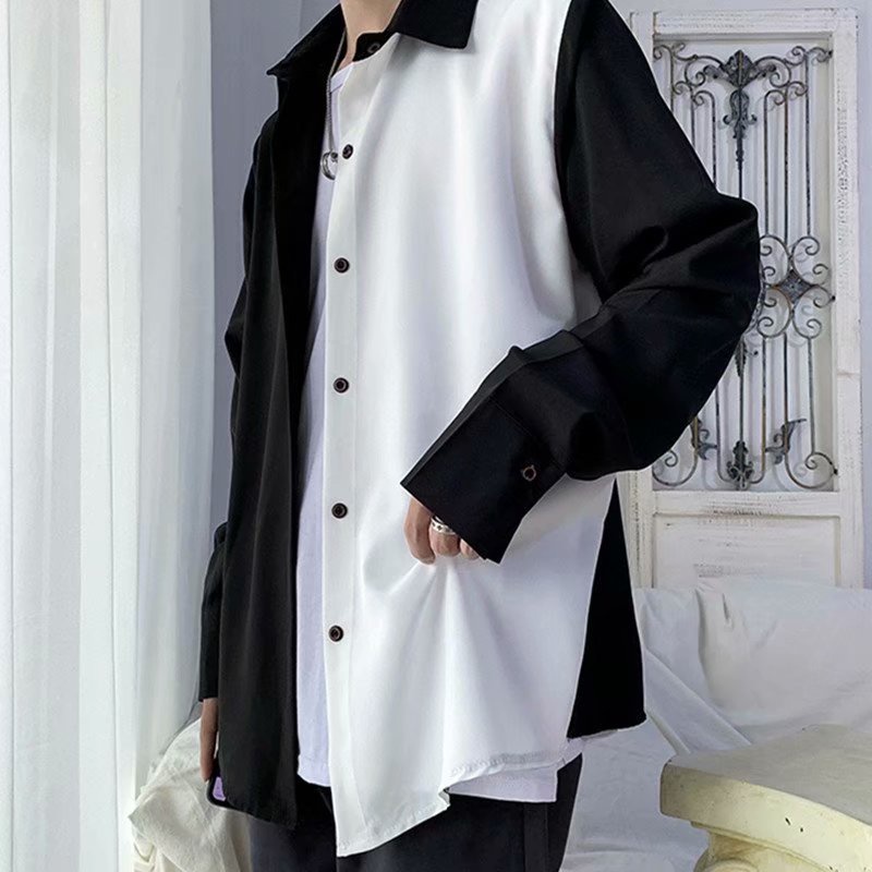 Korean Style Black White Long Sleeve Shirt For Men