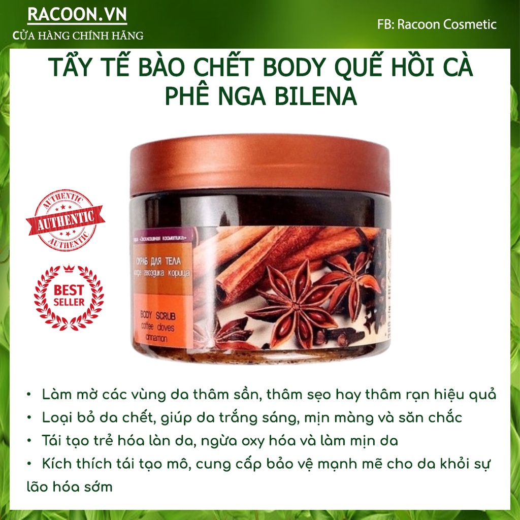 Tẩy da chết quế hồi cafe Bilena Body Scrub Coffee Cloves Cinnamon 380g