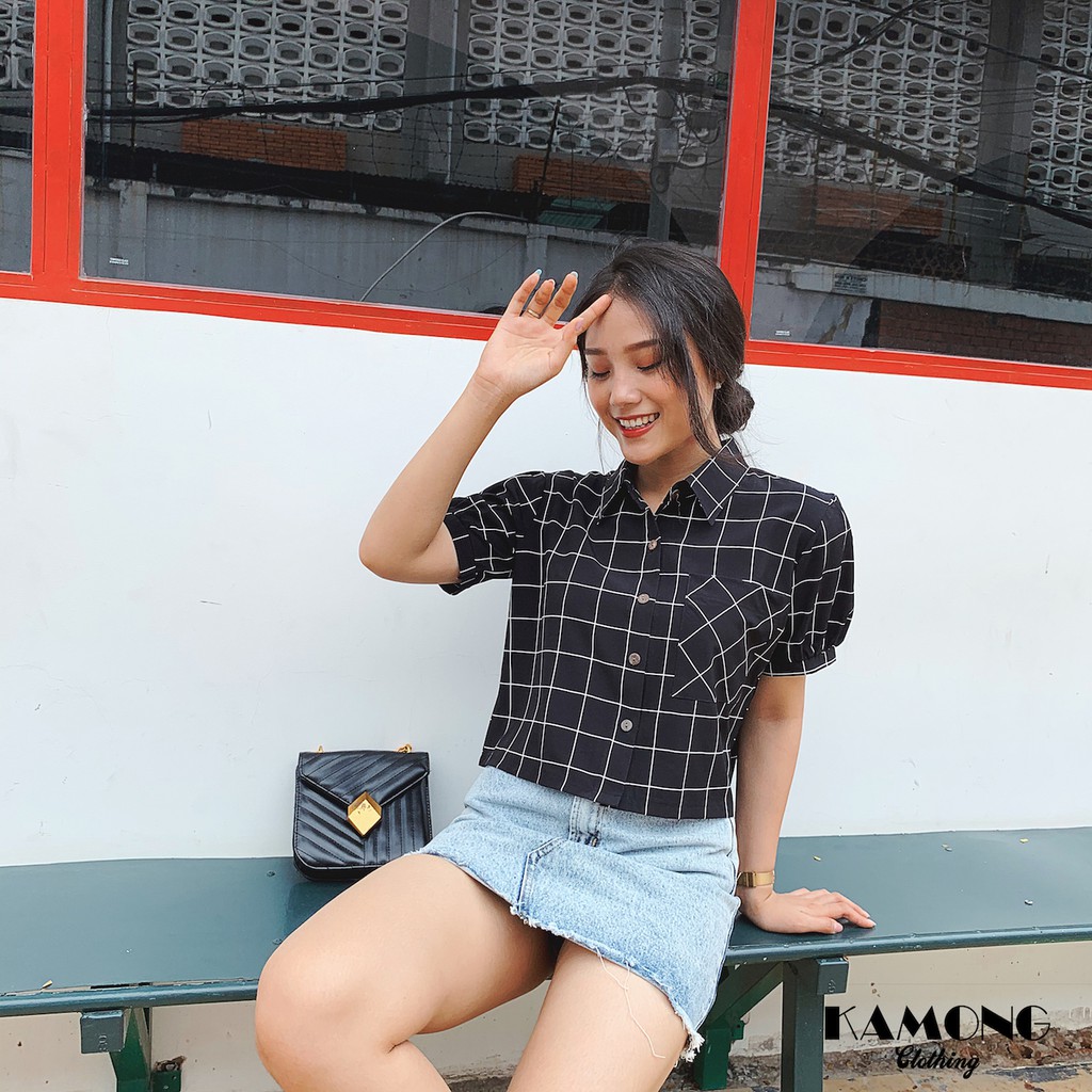 Áo Croptop sơ mi túi xéo KAMONG A009 | BigBuy360 - bigbuy360.vn