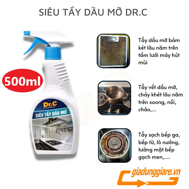 ( CHÍNH HÃNG Dr.C ) Xịt tẩy vết bẩn 500ml làm sạch xoong nồi bếp ga bồn rửa thiết bị bếp dễ dàng an toàn -giadungiare.vn