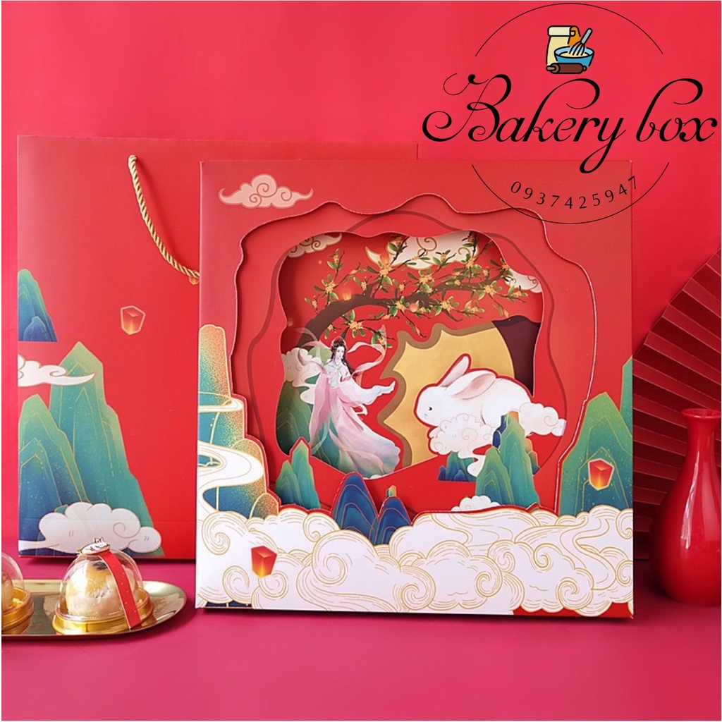 Set 10 | Hộp Túi Trung Thu 8 Bánh Hằng Nga Thỏ Ngọc 80gr - 125gr  (Mẫu Mới 2023)
