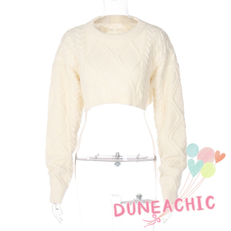 DUNEA Áo Sweater Dệt Kim Tay Dài Cổ Tròn Dáng Rộng Kiểu Đường Phố Cá Tính Cho Nữ