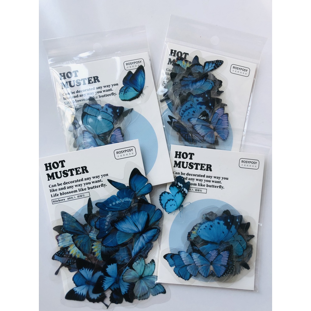 Set  40 hình Sticker 2D cánh bướm nhiều loại để dán sổ sách nón điện thoại vv...