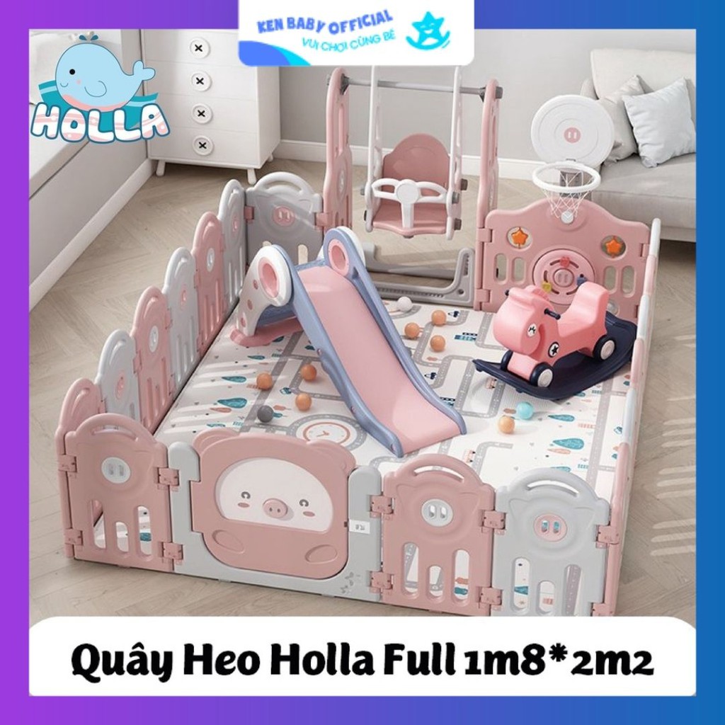 Quây cũi nhựa gấp gọn hình heo full trọn bộ 1m8 x 2m2, thương hiệu Holla cao cấp