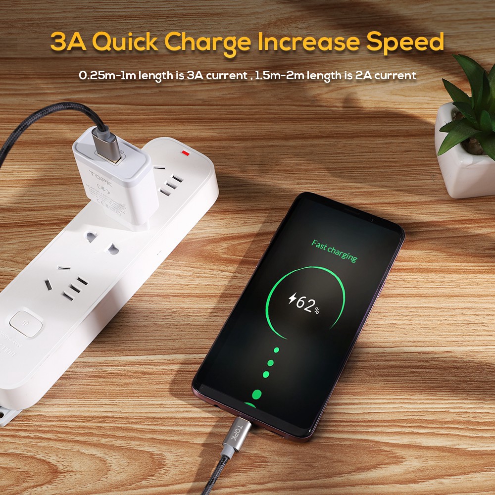 Cáp sạc truyền dữ liệu nhanh TOPK AN09 cổng Type-C dài 0.25m / 0.5m / 1m | BigBuy360 - bigbuy360.vn