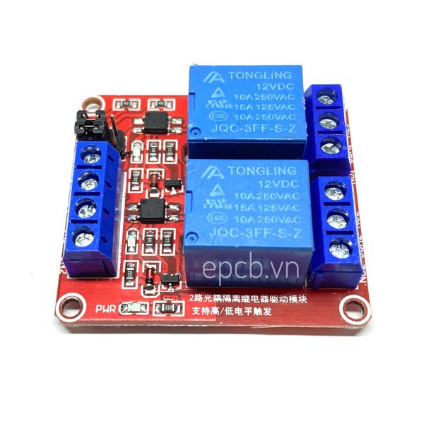 Mạch 2 Relay Opto Chọn Mức Kích High/Low 12VDC