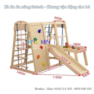 Xà đu đa năng bằng gỗ Satech, bộ vận động leo trèo đa năng cho bé, bản cao cấp