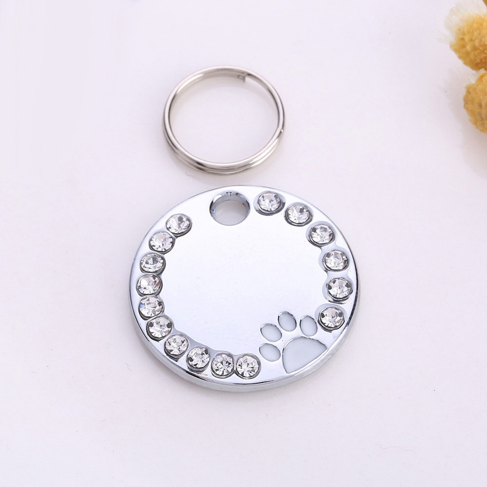 Mặt dây chuyền khắc tên cho thú cưng đính kim cương giả xinh xắn kích thước 25mm