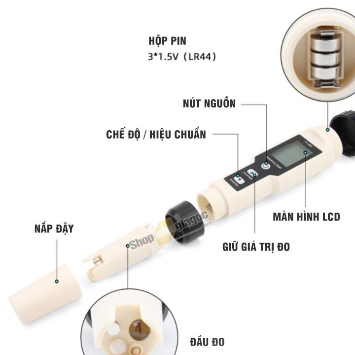 Bút đo độ pH của nước nuôi cá cảnh cá Koi chuyên dụng 4 trong 1 chống nước tuyệt đối