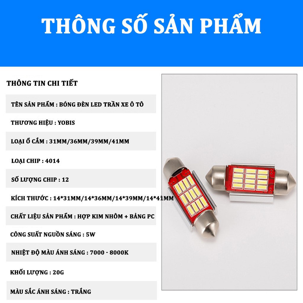 Bóng Đèn Led Trần Ô Tô YOBIS 2 Đui Gắn Nội Thất