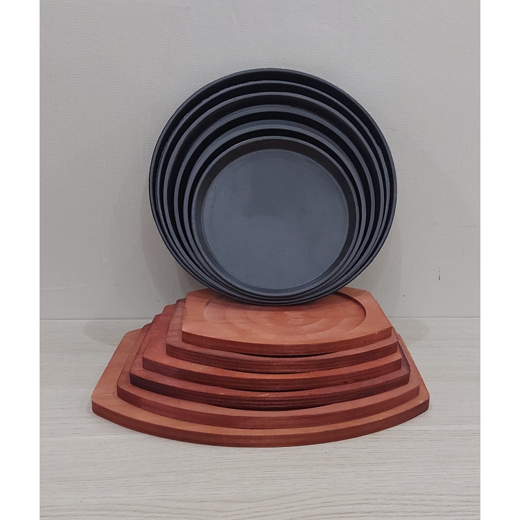 Chảo gang bò né chống dính hình tròn kèm đế gỗ 18cm 20cm 22cm 24cm 26cm 28cm