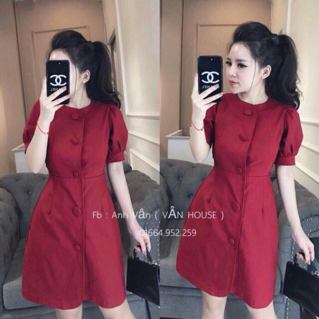 Đầm suông đỏ cổ tròn cao cấp