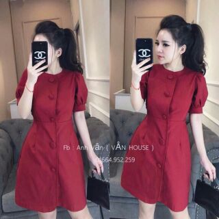 Đầm suông đỏ cổ tròn cao cấp
