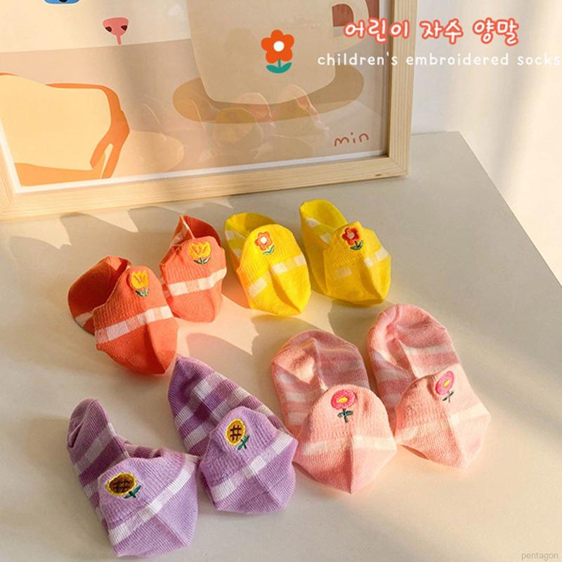 Set 4 Đôi Vớ Cổ Thấp Thêu Họa Tiết Hoạt Hình Thoáng Khí Thời Trang Mùa Hè Cho Bé