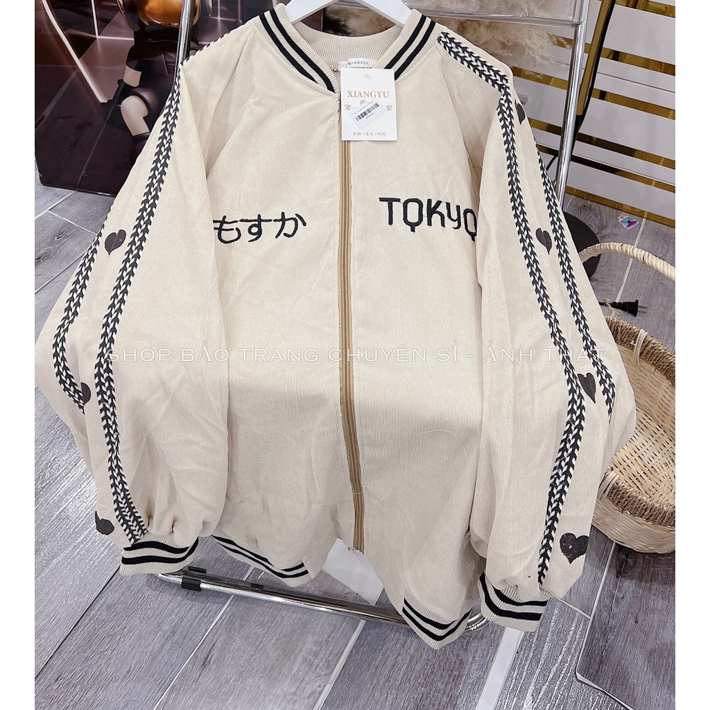 Áo khoác nam bomber nhung tăm Tay Thêu Tim cao cấp phong cách Hàn quốc