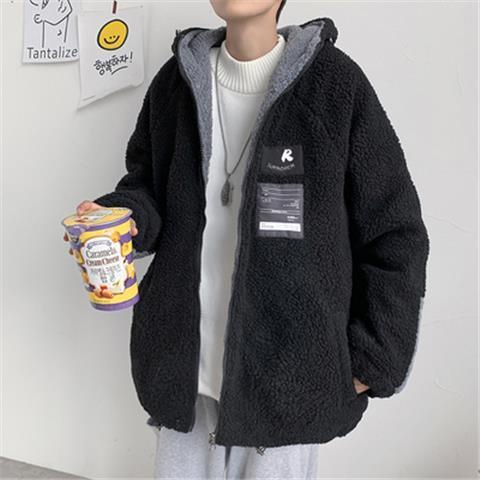 Áo khoác nam áo khoác bomber bé trai  Áo Khoác cotton Phối Nhung Lông Cừu Dáng Rộng Phong Cách Đường Phố Hong Kong Thời Trang Thu Đông Cho Nam