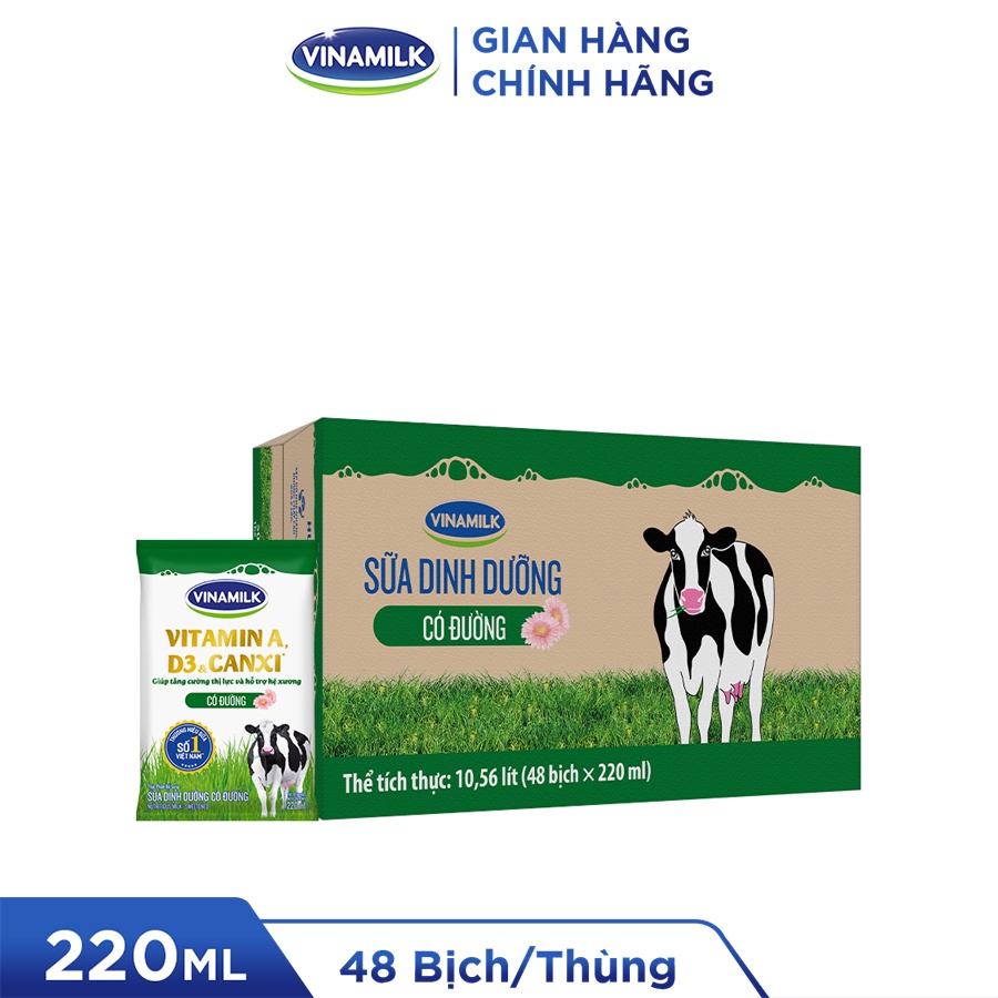 Thùng 48 Bịch Sữa tiệt trùng Vinamilk có đường 220ml/bịch