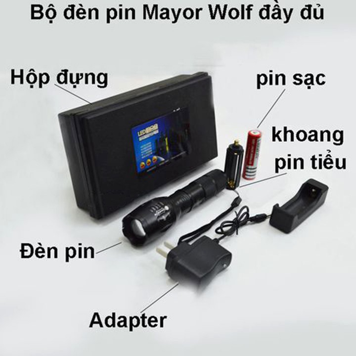 [LOẠI 1] Đèn pin siêu sáng S016 Mayor Wolf chống nước, sạc siêu bền