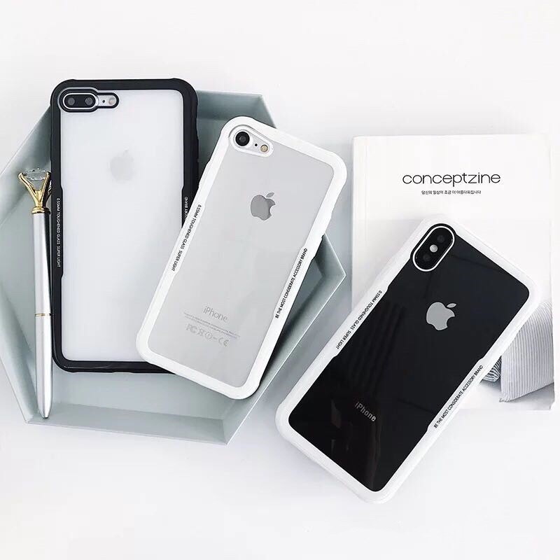 iPhone 11 Pro XS MAX 6 7 8 plus X XR SE2 2020 TPU + Kính cường lực Ốp lưng trong suốt sành điệu Vỏ điện thoại trong suốt