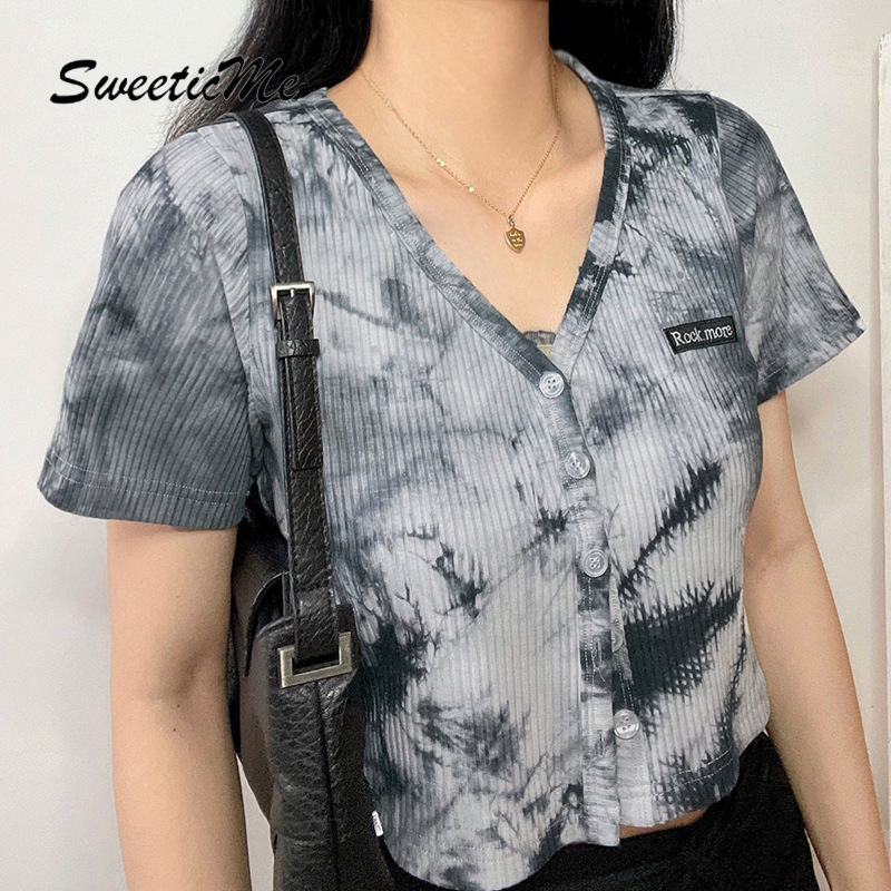 Áo Thun Nữ Ngắn Tay Cổ Chữ V In Hình Màu Mực Thời Trang 2021 | BigBuy360 - bigbuy360.vn