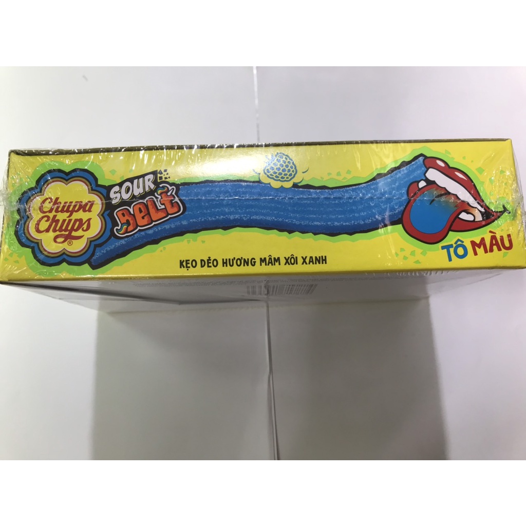 Kẹo Dẻo Tô Màu Chupa Chups Sour Belt Hương Mâm Xôi Xanh (Hộp 48 thanh)