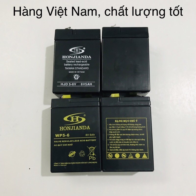 Bình ắc quy xe đạp điện 6v khô HONJIANDA, bình acquy xe điện quạt đèn sạc