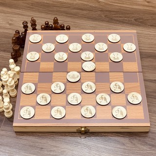 Bộ Cờ Vua Kết Hợp Cờ Đam Checkers Bằng Gỗ, Đồ Chơi Trí Tuệ
