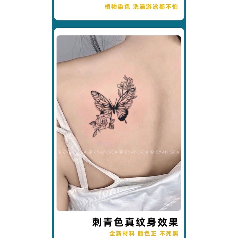 Hình Xăm Dán Họa Tiết Hoa Và Bướm Đẹp Mắt Chống Thấm Nước