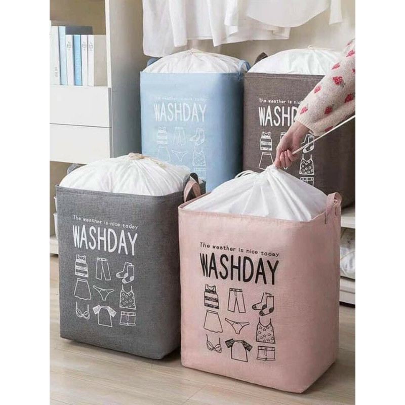 GIỎ VẢI KHUNG SẮT ĐỰNG ĐỒ QUẦN ÁO, CHĂN MÀN WASHDAY CÓ DÂY RÚT VÀ QUAI XÁCH