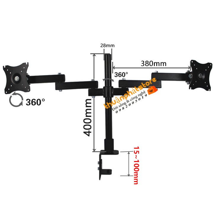 Giá Treo 2 Màn Hình 17-27 Inch - Giá Treo Màn Hình Kép - Xoay 360 độ - XD50