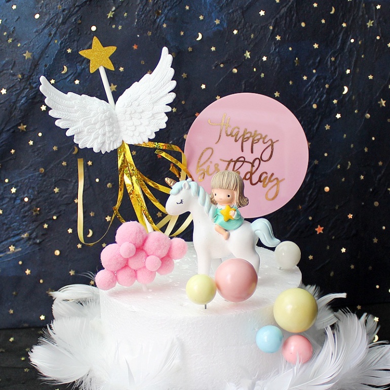 trang trí bánh kem sinh nhật [FREESHIP❤️] bé gái cưỡi ngựa dễ thương