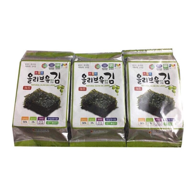 Lốc 3 Gói Rong Biển Dầu Oliu Ăn Liền Garimi (12,6g)